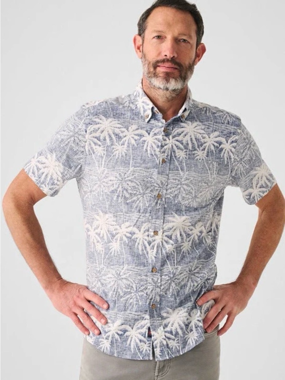 Faherty Mens Shirt L Breeze South Palms Print Hemp Hawaiian Resort Vacation new